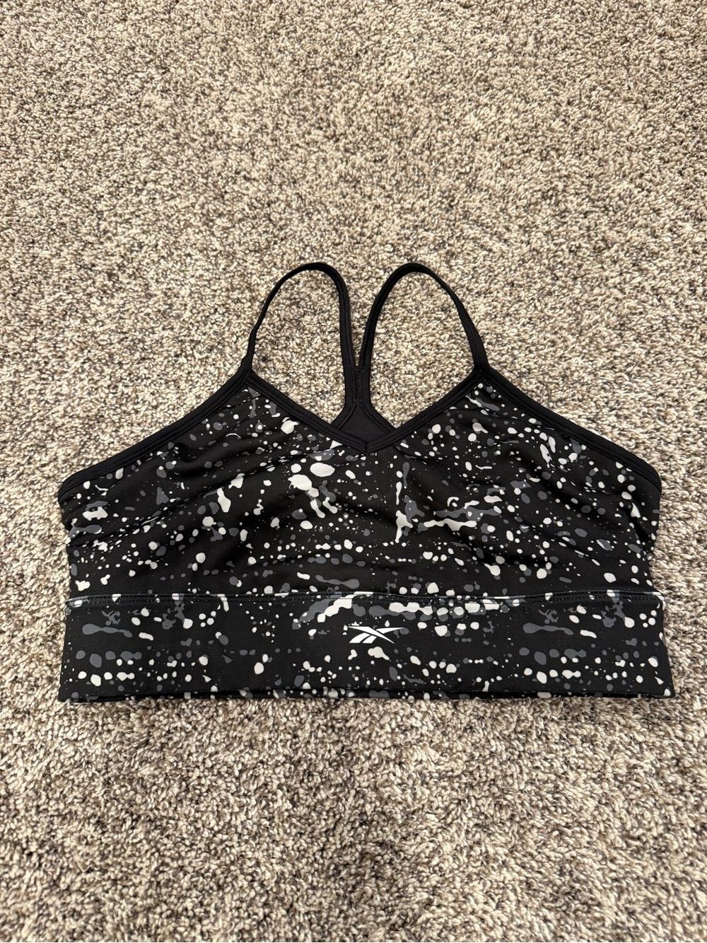 Reebok Black Sports Bra with White Speckle Print